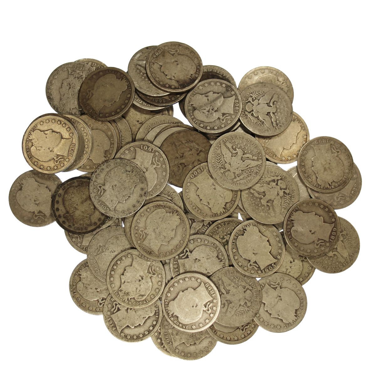 90% US Silver Barber Quarters Average Circulated (In Increments of $1 Face Value)