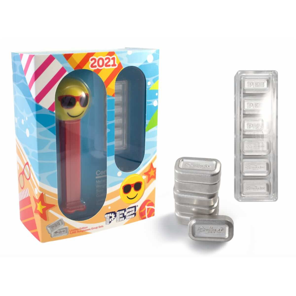 6 x 5 Gram PEZ Pure Silver Wafer Sunglasses Chillin' Emoji Gift Set
