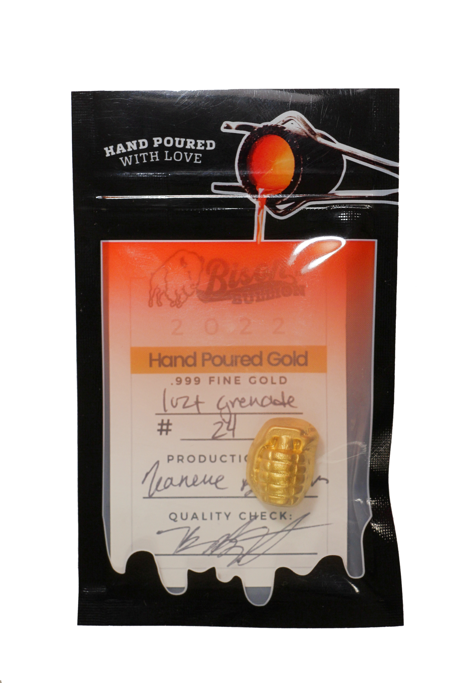 1 Ounce Gold Bison Bullion Hand Poured Grenade